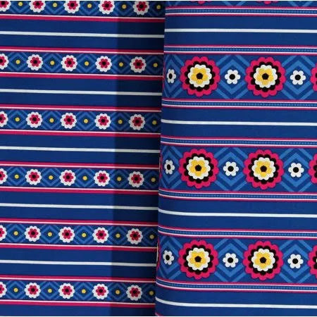 Robert Kaufman Sea Blossom Floral Multi Size Stripes 11275 Blue