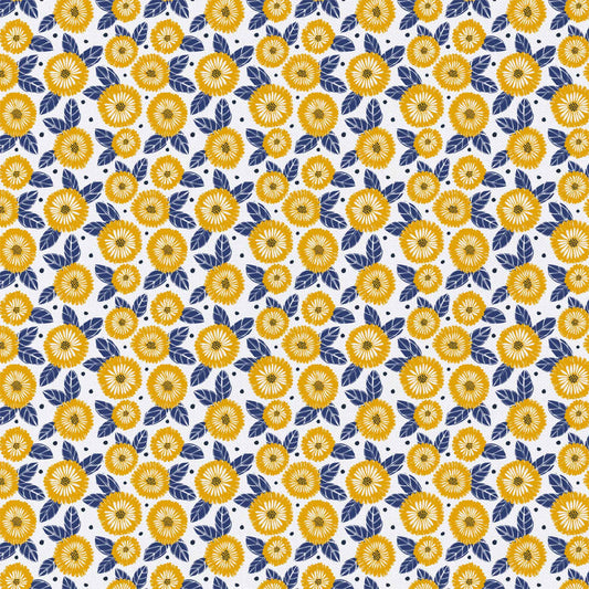 $5/yard $35/8 yard BOLT Yellow Marigolds on White w/Navy Leaves