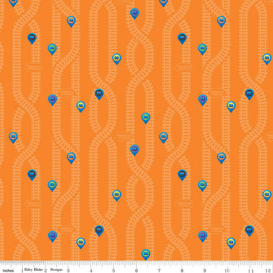 Riley Blake Full Steam Ahead with Thomas and Friends Key Locations Orange C12514