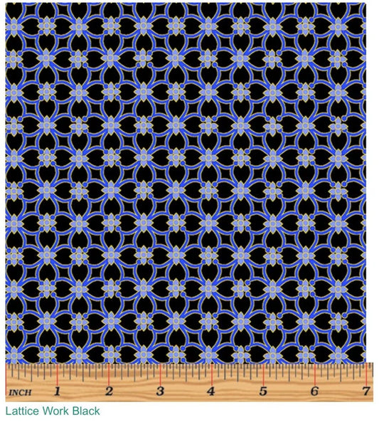 1018 Benartex Sunflower Sunrise Lattice Work Black 09934-12