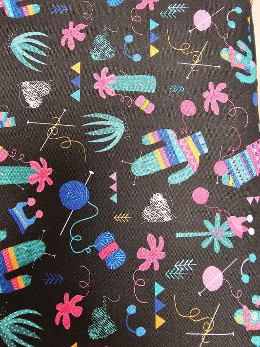 1020 Benartex Llama Drama Knitted Fun Black 12713-12