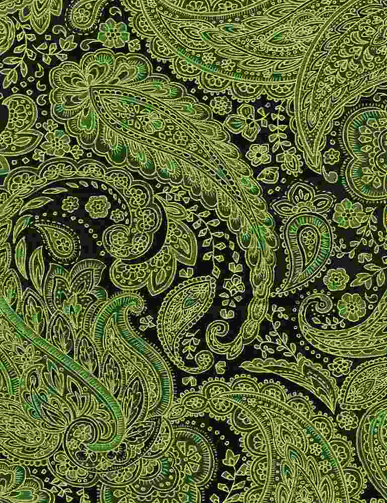 Timeless Treasures Fleur Metallic Holiday Blenders Paisley Green CM1002