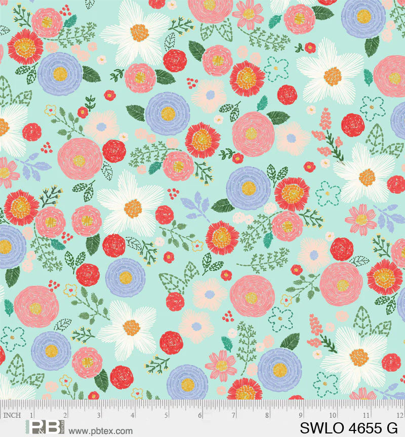 P&B Textiles Stitched With Love Faux Stitches Floral 04655G