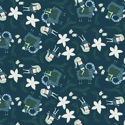 Clothworks Yuletide Gnomes Y3284-105 Dark Teal