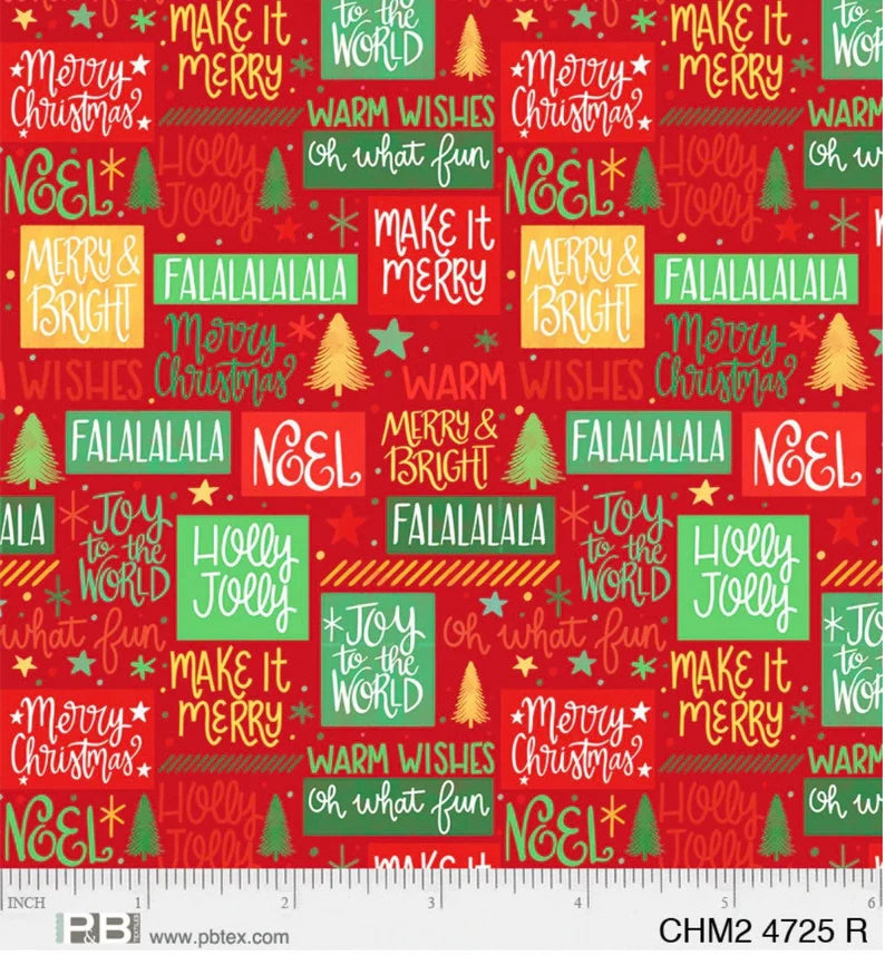 P&B Textiles Christmas Miniature II Christmas Writing Multi Red 04725