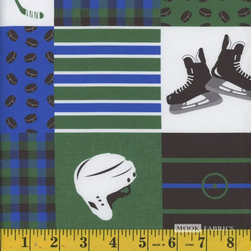 8148 Mook Fabrics Sports Patchwork Hockey Blue/Green 112782