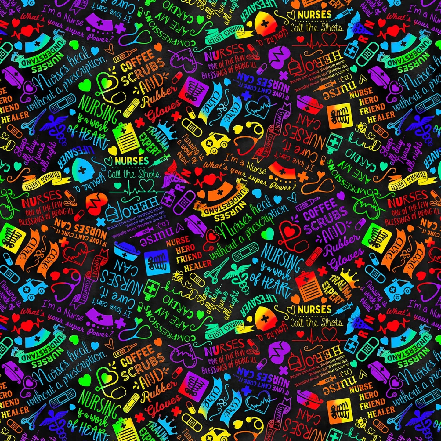 Timeless Treasures Proud to Be A Nurse Rainbow Gail-CD1578 Black