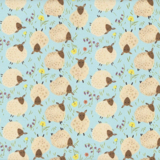 Timeless Treasures Homestead Tossed Puffy Sheep & Wildflower Sky Blue CD-1553