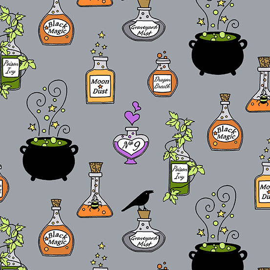 Andover Hocus Pocus by Kim Schaefer Cauldrons and Potions on Gray A-210-C