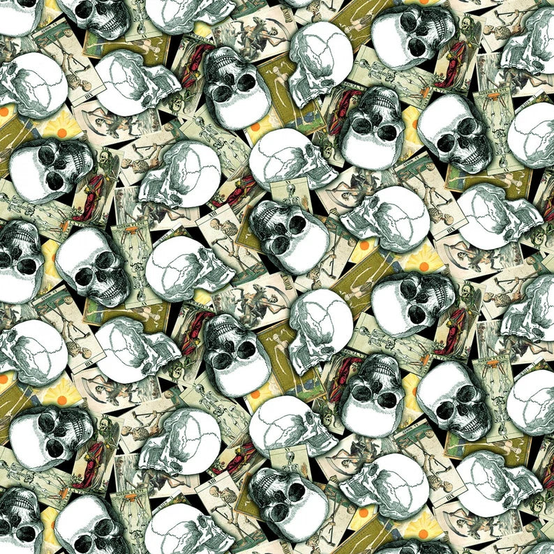 Timeless Treasures Creep It Real Skulls On Tarot Cards Black CD-1450