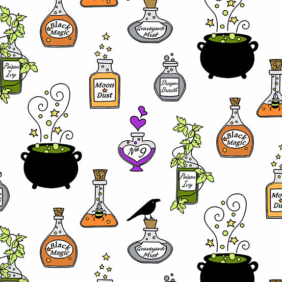 Andover Hocus Pocus by Kim Schaefer Cauldrons and Potions on White A-210-L