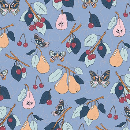 Paintbrush Studio Fabrics Cockatoos, Peaches & Pears PSF120-209352 Blue