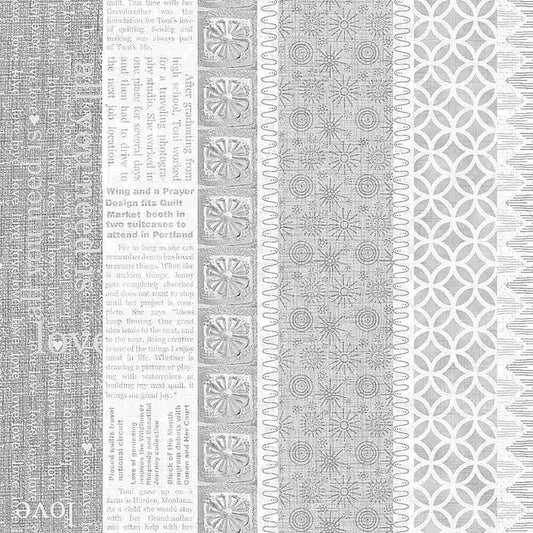 Timeless Treasures Opposites Attract Newspaper Pattern Love Stripe JT-CD1682 Grey