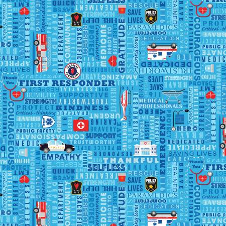Timeless Treasures Everyday Heroes First Responders Blue C8420