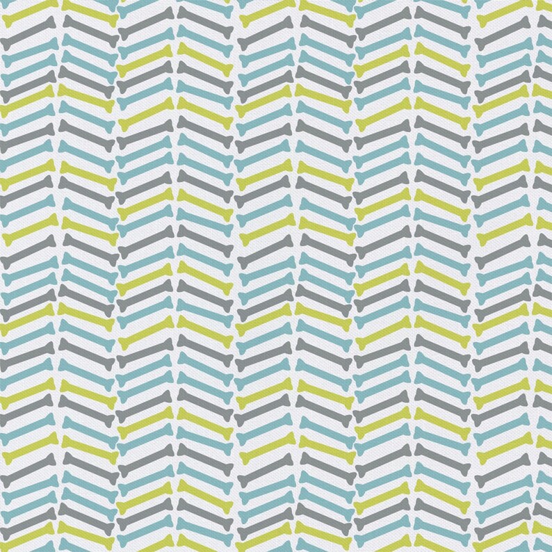 Dog Bones Herringbone Blue Green Gray on White