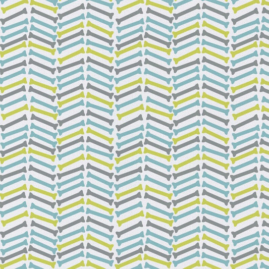 $5/yard $35/8 yard BOLT Dog Bones Herringbone Blue Green Gray on White