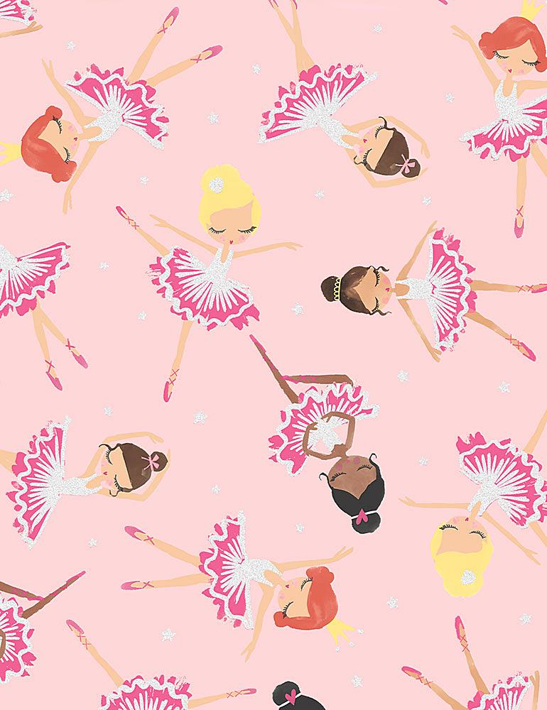 Timeless Treasures Tossed Ballerinas in Pink Tutus CM1219 Blush