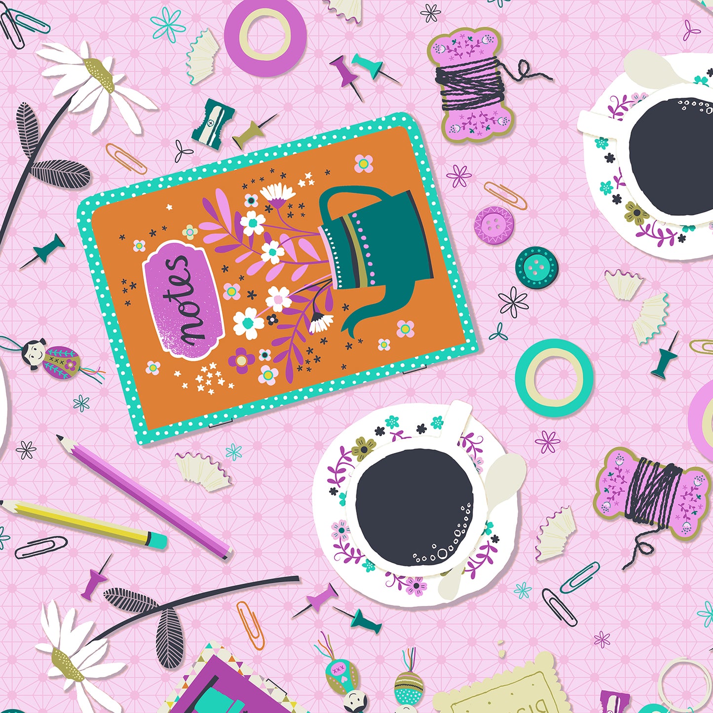 Cotton + Steel From The Desk Of Things On My Desk Light Magenta TB100-LM2