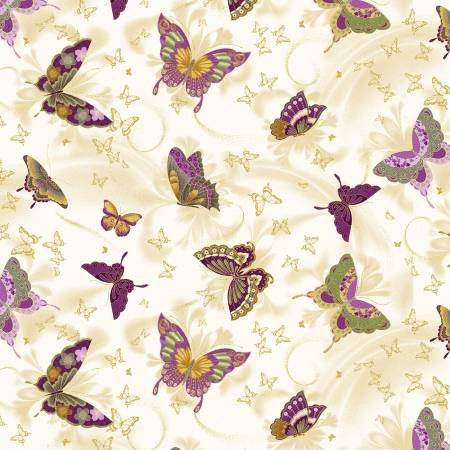 Timeless Treasures Metallic Majestic Butterflies Cream BUG-CM8815