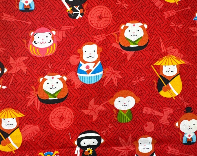 Trans-Pacific Textiles Monkey Warriors Red 95419