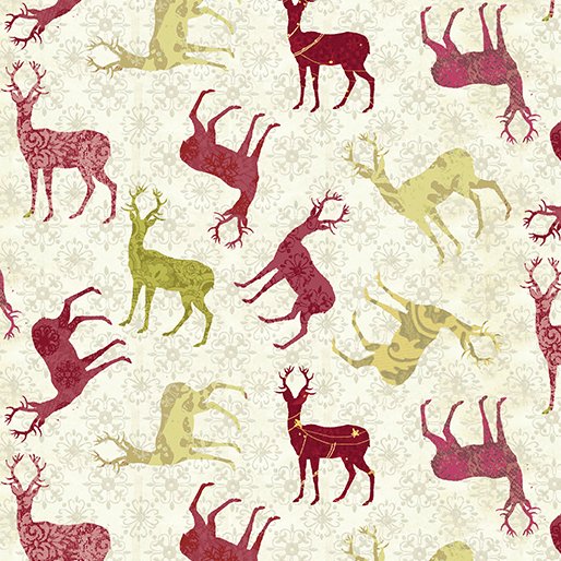 Benartex Christmas Magic Deer Ivory and Red 13123-72