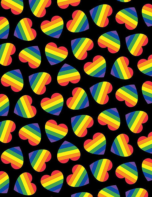 Timeless Treasures Black Rainbow Hearts CD1435