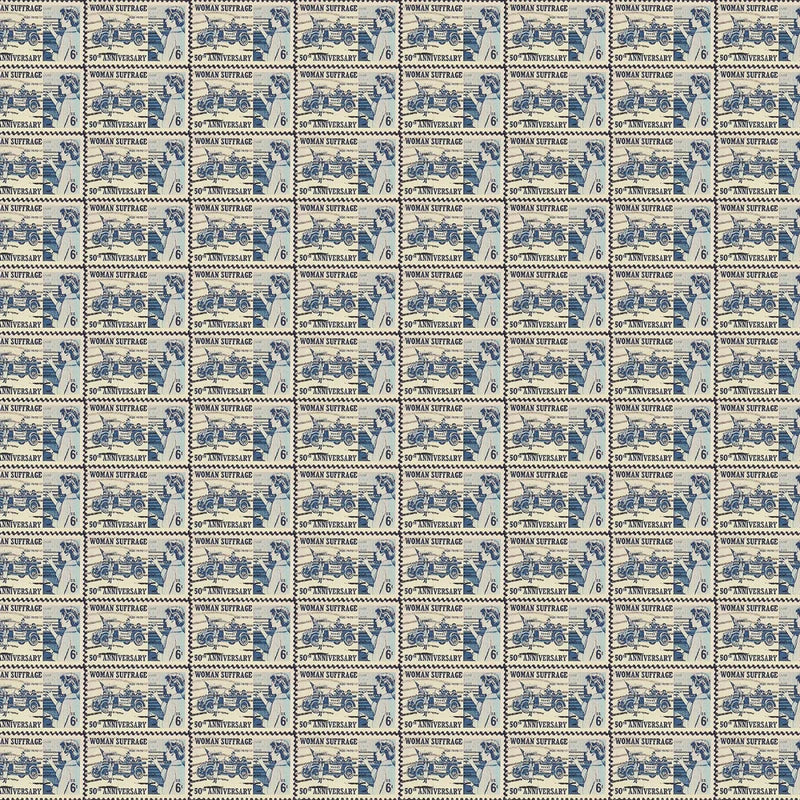 Benartex Votes for Women 50th Anniversary Stamp Blue Cream 12324-50