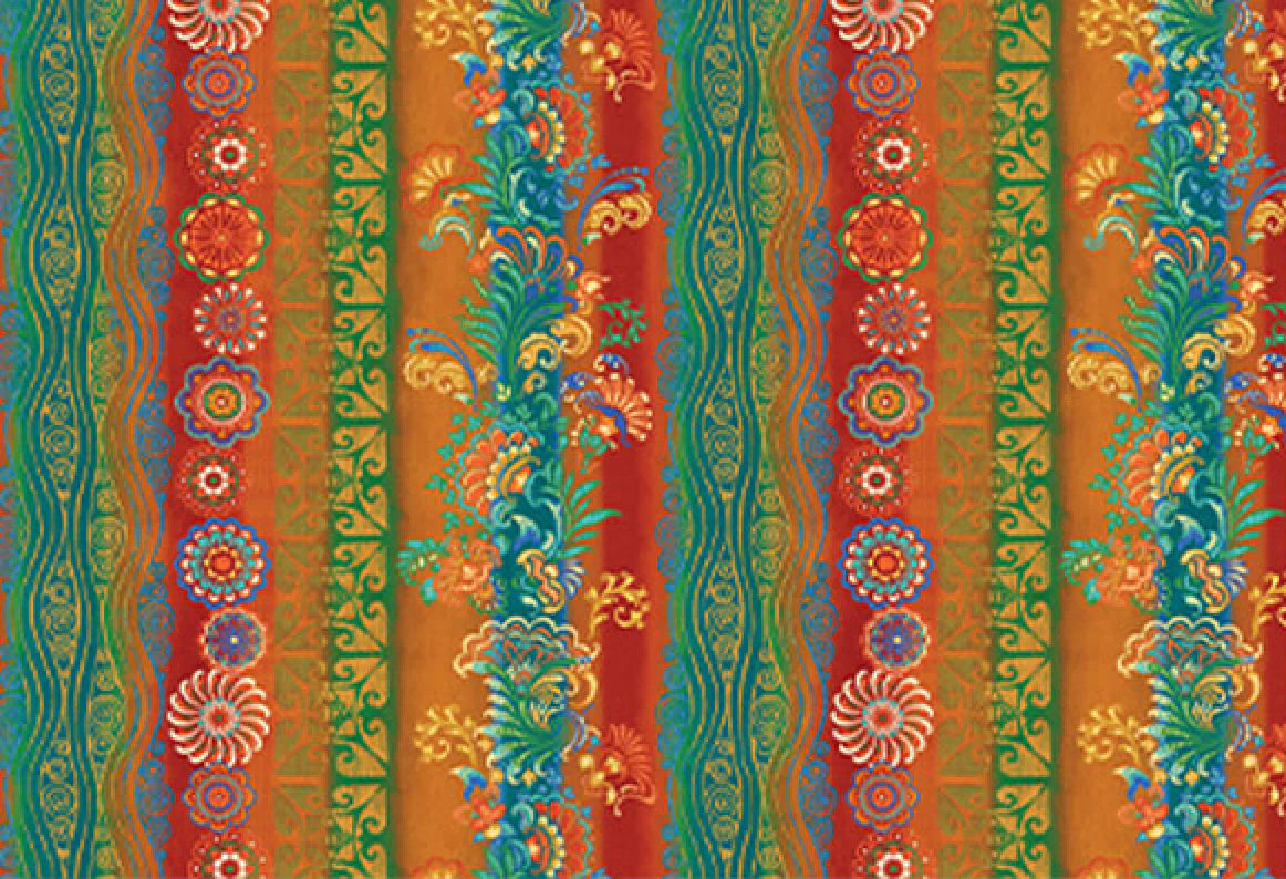 1419 Benartex Designer Fabrics Mythical Mermaids Oceanic Stripe Orange Multi 13288-37
