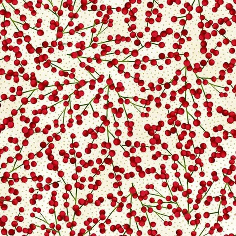 Hoffman Holiday Wishes Silver Metallic Berries U7769