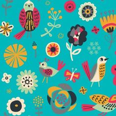 $5/yard $35/BOLT Birds and Flowers on Turquoise