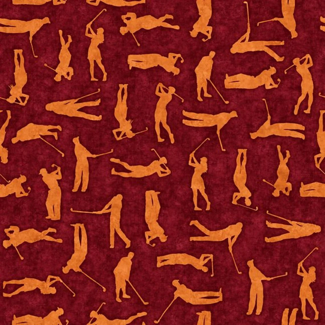 QT Fabrics Chip Shot Golfer Silhouettes in Brick by Dan Morris