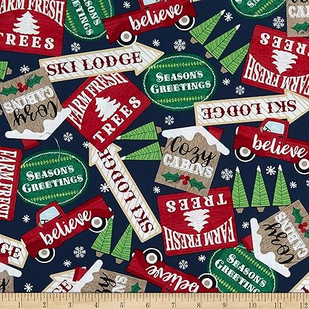 Benartex Keeping Cozy Signs Navy Blue 9916