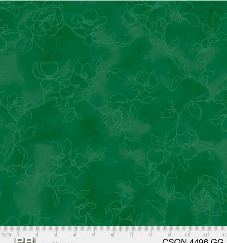 P&B Textiles Chickadee Songs Tone on Tone Flowers Dark Green