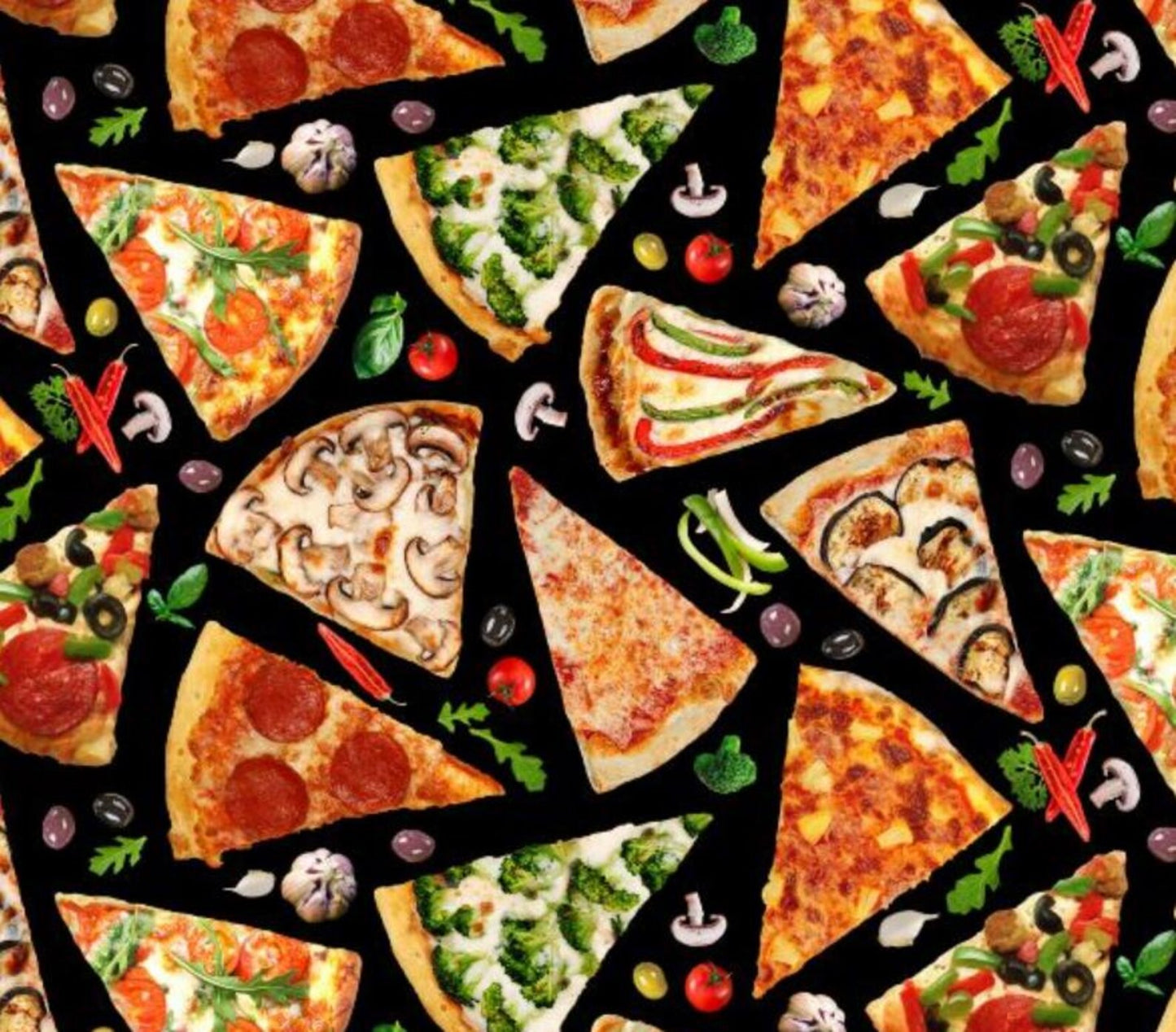 1640 Elizabeth's Studio Fabrics Favorite Foods Pizza Black 670BLACK