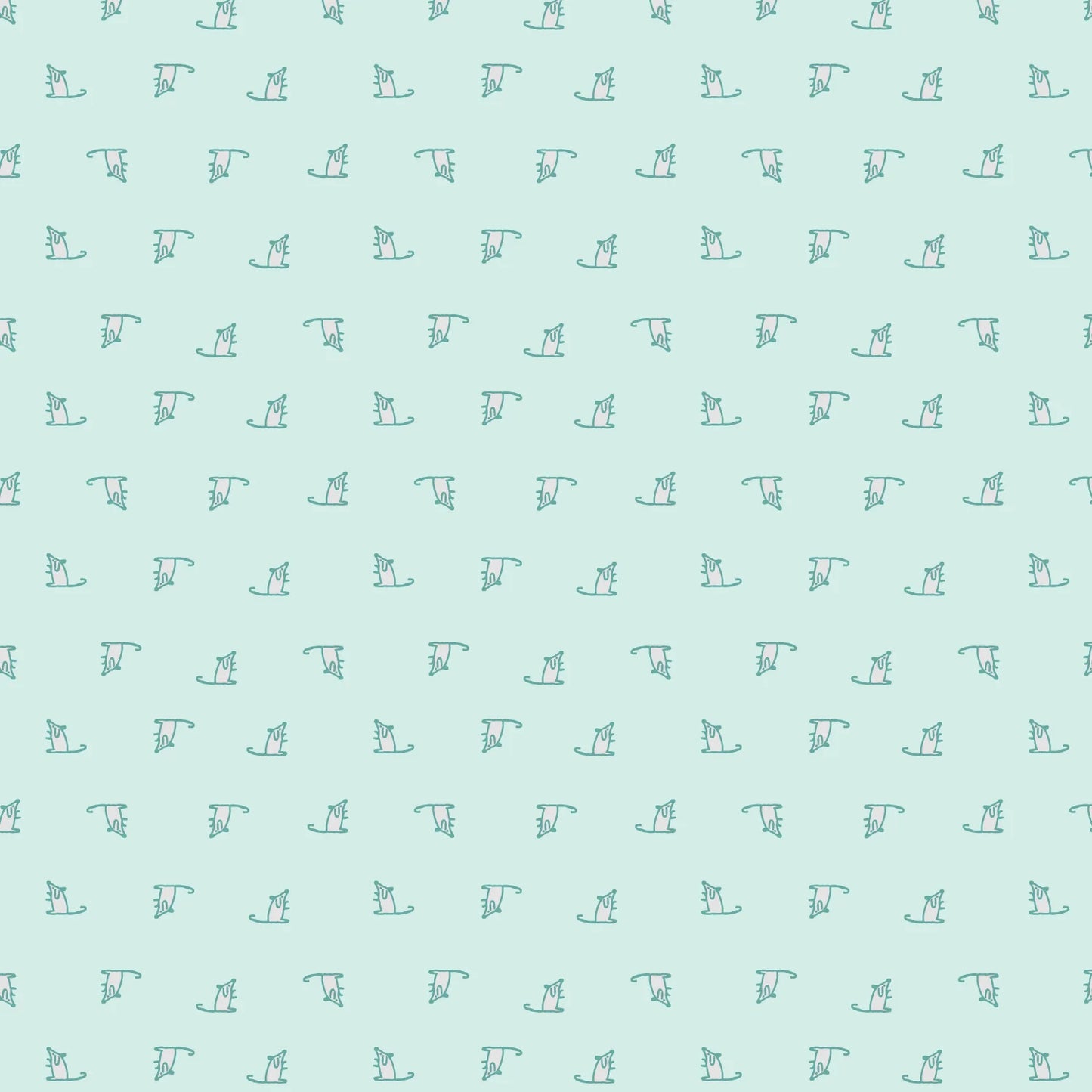 Clothworks Keyboard Cats Mice Y3436-100 Light Turquoise