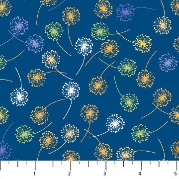 Patrick Lose Fabrics Charlotte's Garden Dandelions Indigo 10043-49