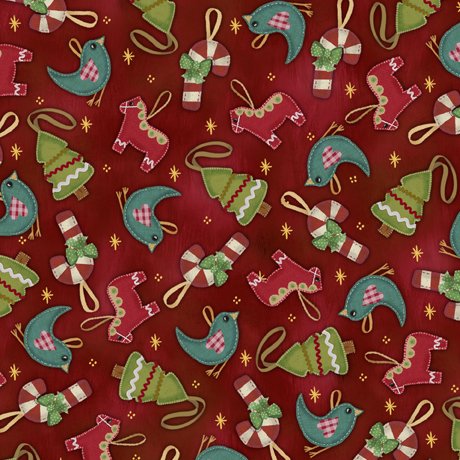 QT Fabrics Happiness is Homemade Ornaments in Red 28909-M