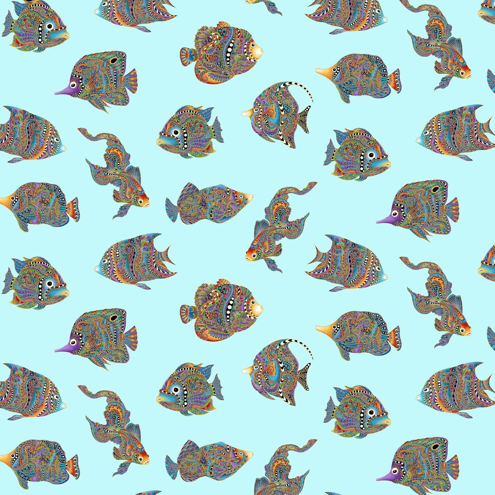 benartex hooked on fish Benartex Hooked on Fish Something Fishy Light Turquoise 13003M-80