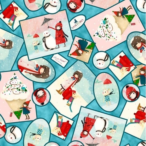 QT Fabrics Santoro Warm Wishes Vingettes Blue 7772-A627515