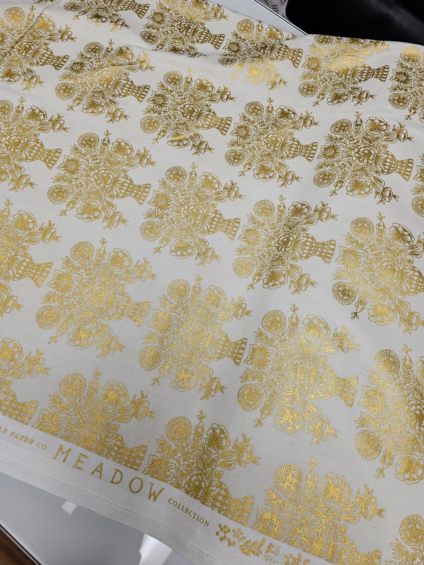 Cotton + Steel Rifle Paper Co Meadow Block Vase Gold on Cream