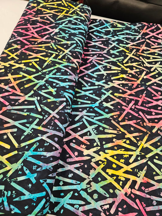 Anthology Batik Four Seasons Fall School Pencils on Black