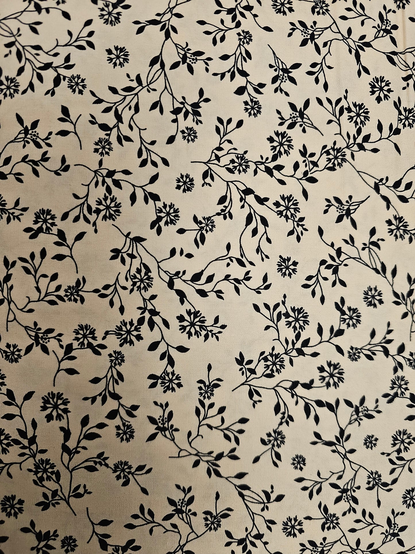 Mook Fabrics Black Floral / Vines on Beige 121389