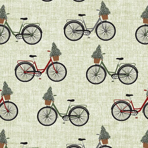Benartex Holiday At Home Bicycle and Tree Light Green 13037-04