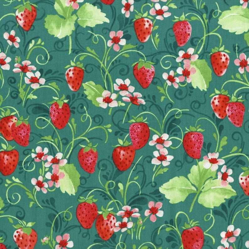 RJR Fabrics Sugar Berry Strawberry Pie Metallic Radiant Juniper