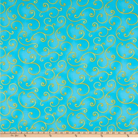Benartex Dazzling Garden Bedazzled Swirl Turquoise 9824-84