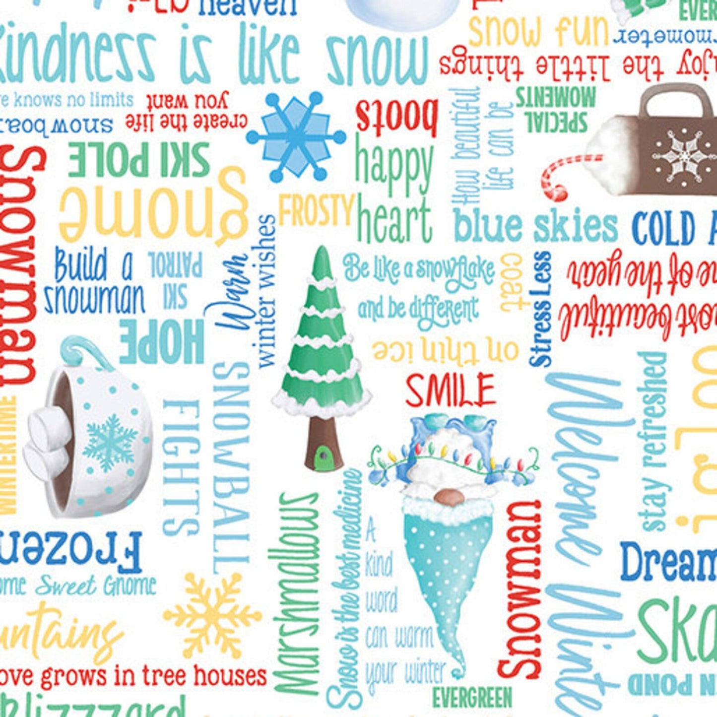 Benartex Gnome Wanderland Winter Words White 12817-09