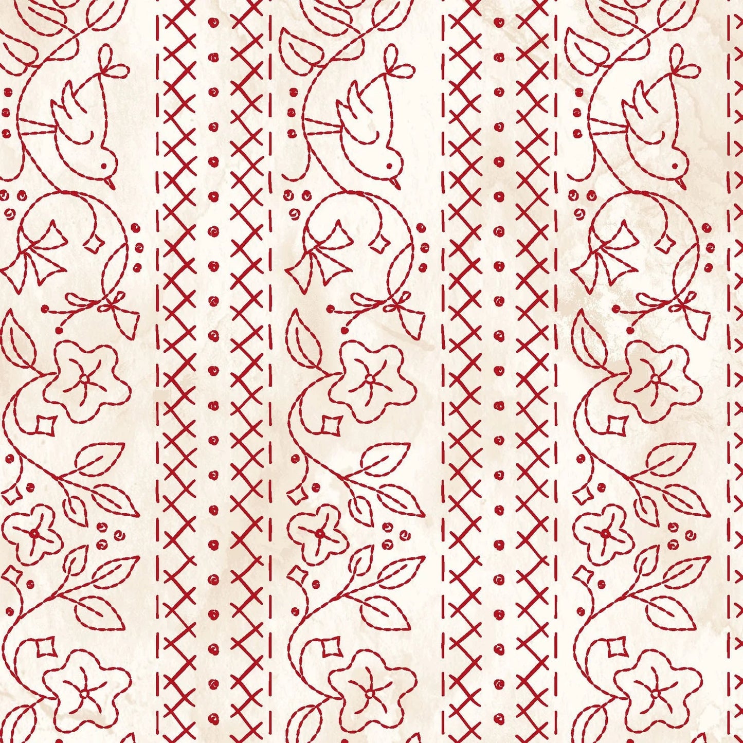 Maywood Studio Summertime MAS10152-ER Cream-Red Stripe Birds