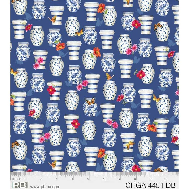 P&B Textiles Chinoiserie Garden Flower Pots 04451 Blue