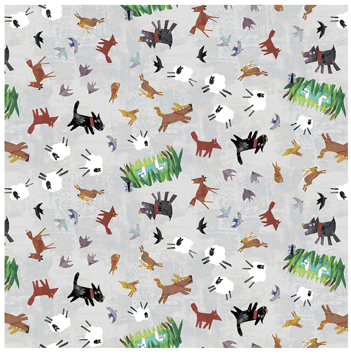 Clothworks Seasons Animal Friends Y3401-61 Light Taupe