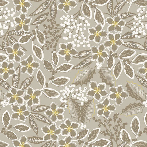 Lewis & Irene Noel Holly Berries Mono Metallic Natural Grey